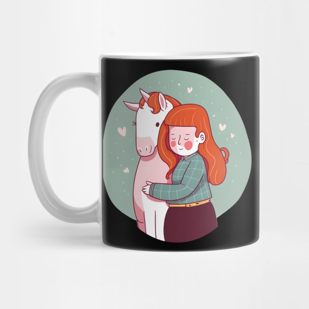 Lovely red haired girl with unicorn friend by Zefi